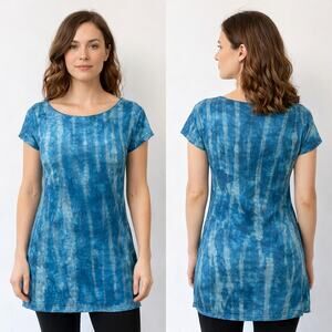 Earth Yoga Organic Cotton Bamboo Tie Dye Tunic Top Blue Size L